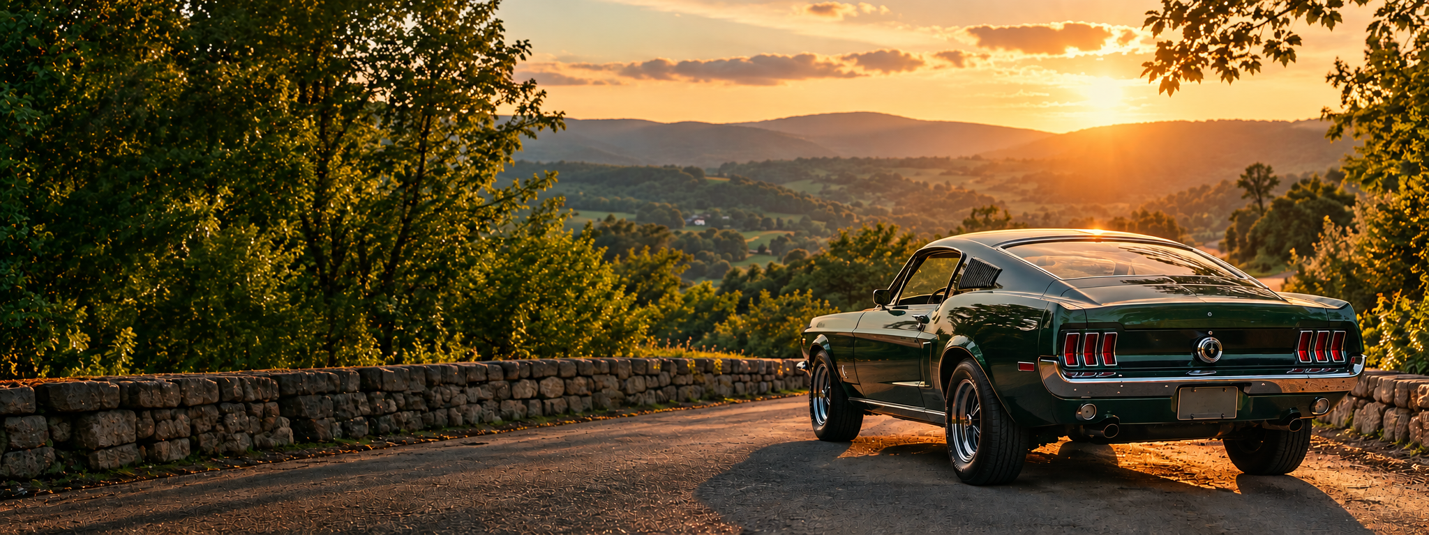 Classic vintage automobile at sunset
